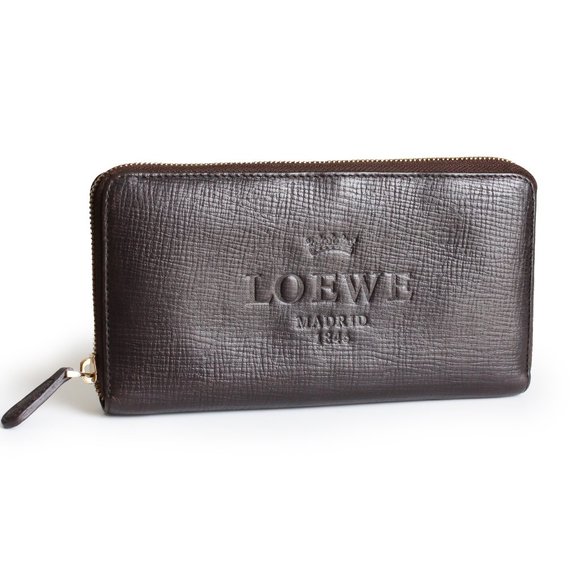 LOEWE Madrid Zippy Wallet Brown Textured Epi Leather Luxury Vintage Rare - Picture 1 of 10